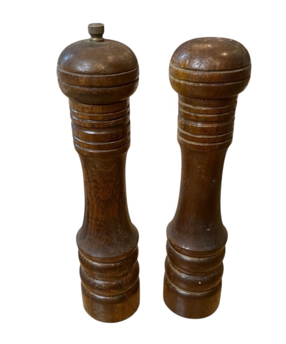 2-Piece Salt and Pepper Mills Grinder Set, 8 Inch Wooden MCM VTG Dark Wood